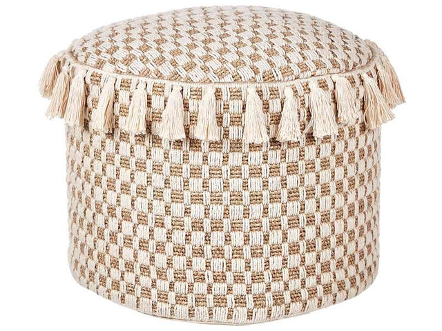 Pouf Natural Beige Seagrass Cotton 50 cm Styrofoam Filling Ottoman Handwoven Boho Style Beliani