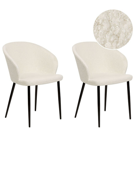 Set of 2 Dining Chairs Off-White Boucle Upholstered Black Legs Retro Style Living Space Furniture Beliani