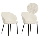 Set of 2 Dining Chairs Off-White Boucle Upholstered Black Legs Retro Style Living Space Furniture Beliani