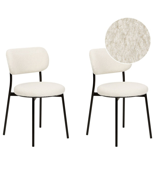 Set of 2 Dining Chairs Off-White Boucle Seats Armless Metal Legs for Dining Room Kitchen  Beliani