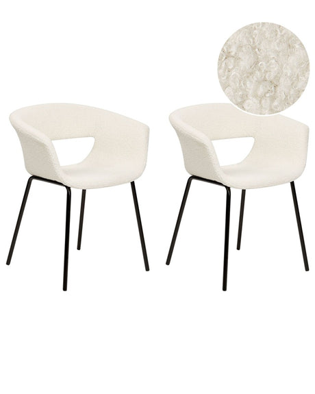 Set of 2 Dining Chairs Off-White Boucle Seats Armless Metal Legs for Dining Room Kitchen  Beliani