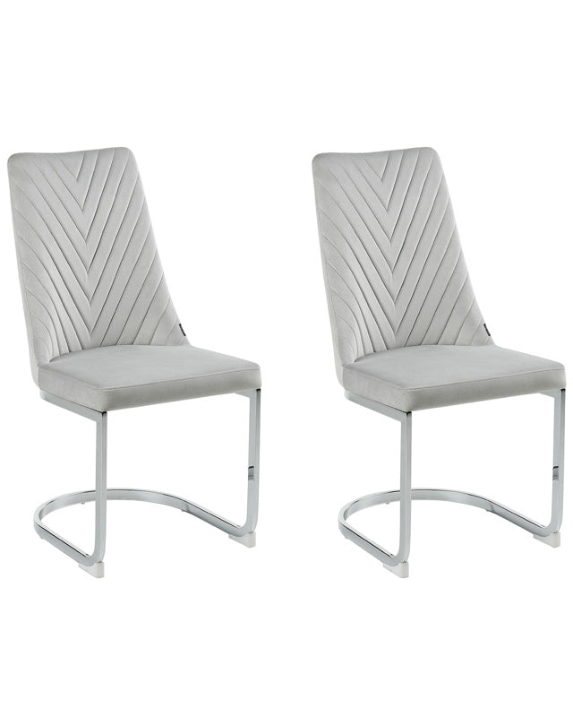 Set of 2 Dining Chairs Grey Velvet Armless High Back Cantilever Chair Living Room  Beliani