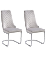 Set of 2 Dining Chairs Grey Velvet Armless High Back Cantilever Chair Living Room  Beliani