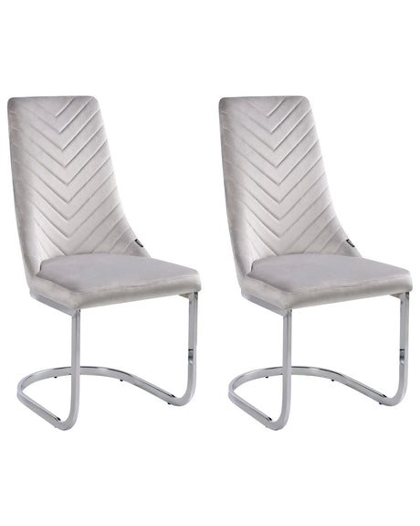Set of 2 Dining Chairs Grey Velvet Armless High Back Cantilever Chair Living Room  Beliani