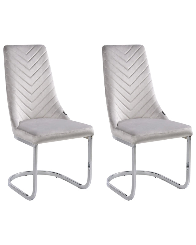 Set of 2 Dining Chairs Grey Velvet Armless High Back Cantilever Chair Living Room  Beliani