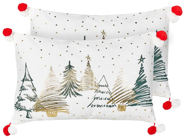 Set of 2 Scatter Cushions White 30 x 50 cm Christmas Tree Pattern Cotton Removable Covers Living Room Bedroom Beliani