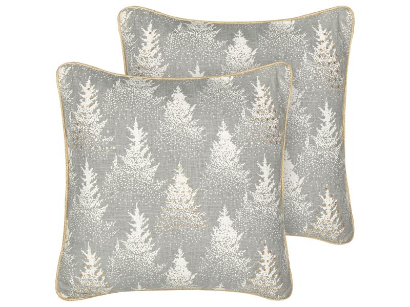 Set of 2 Scatter Cushions Grey 45 x 45 cm Christmas Tree Pattern Cotton Removable Covers Living Room Bedroom Beliani