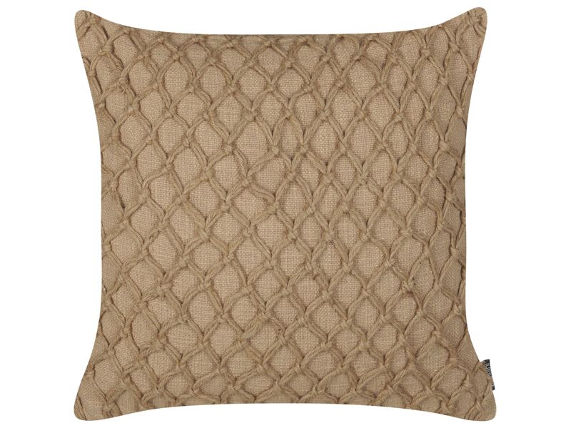 Decorative Cushion Beige Jute 45 x 45 cm Woven Removable with Zipper Geometric Pattern Boho Decor Accessories Beliani