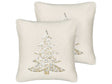 Set of 2 Scatter Cushions Beige 45 x 45 cm Christmas Tree Pattern Cotton Removable Covers Living Room Bedroom Beliani