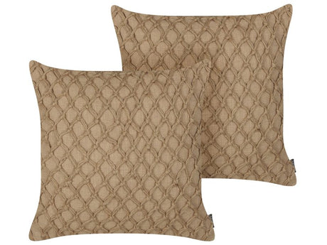 Set of 2 Decorative Cushions Beige Cotton 45 x 45 cm Woven Removable with Zipper Geometric Pattern Boho Decor Accessories Beliani