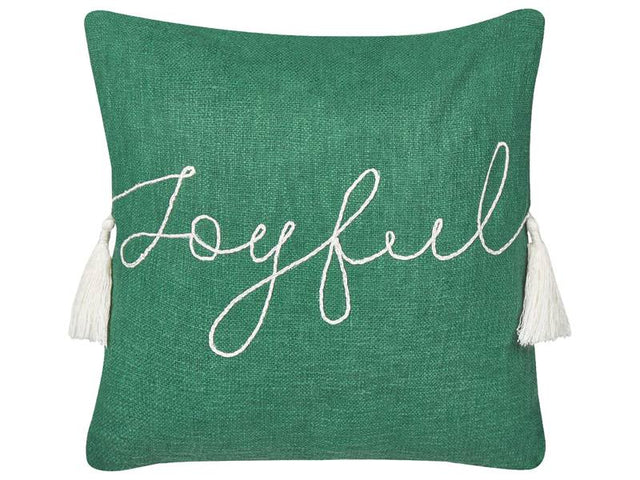 Scatter Cushion Green 45 x 45 cm Christmas Motif Tassels Cotton Removable Covers Living Room Bedroom Beliani