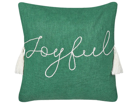 Scatter Cushion Green 45 x 45 cm Christmas Motif Tassels Cotton Removable Covers Living Room Bedroom Beliani