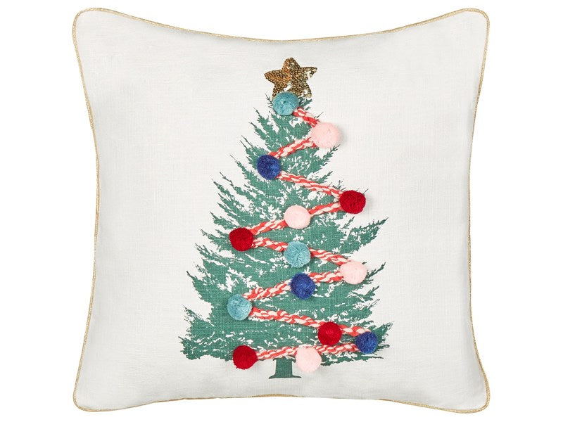 Scatter Cushion White 45 x 45 cm Christmas Tree Pattern Cotton Removable Covers Living Room Bedroom Beliani