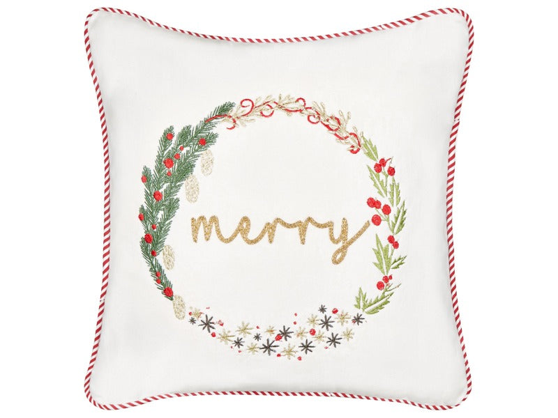 Scatter Cushion White Velvet Fabric 45 x 45 cm Christmas Motif Cotton Removable Covers Living Room Bedroom Beliani