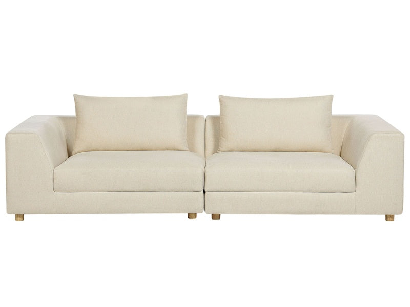 Sofa Fabric Beige Polyester Upholstery Couch 3 Seater Cushioned Armrests Living Room Modern Comfortable Cosy Beliani