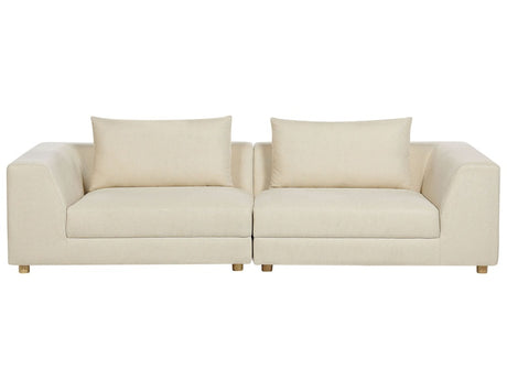 Sofa Fabric Beige Polyester Upholstery Couch 3 Seater Cushioned Armrests Living Room Modern Comfortable Cosy Beliani