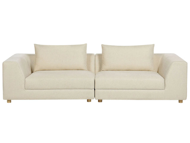 Sofa Fabric Beige Polyester Upholstery Couch 3 Seater Cushioned Armrests Living Room Modern Comfortable Cosy Beliani