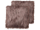 Set of 2 Throw Pillows Brown Faux Fur 45 x 45 cm Soft Fluffy Scatter Cushions Beliani