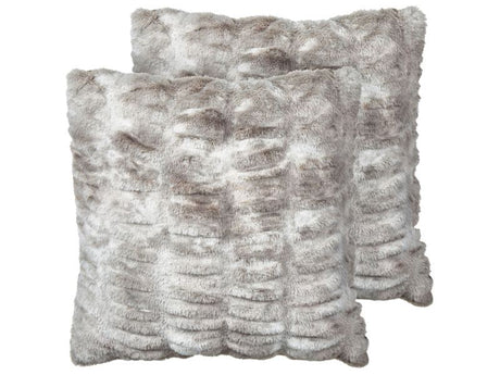 Set of 2 Throw Pillows Grey Faux Fur 45 x 45 cm Soft Fluffy Scatter Cushions Beliani