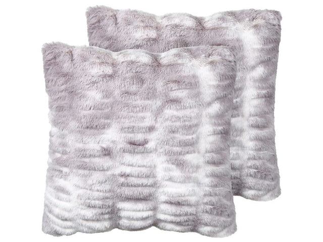 Set of 2 Throw Pillows Light Grey Faux Fur 45 x 45 cm Soft Fluffy Scatter Cushions Beliani