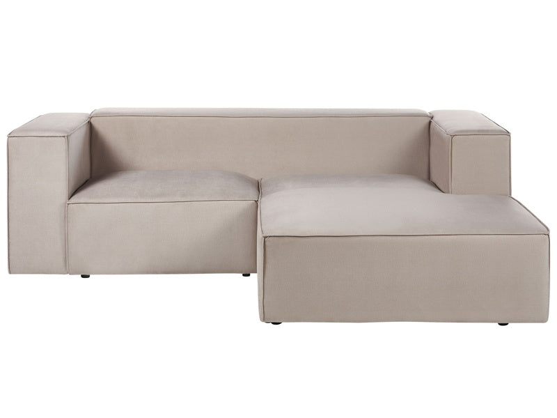 Left Hand 2 Seater Corner Sofa Taupe Velvet Upholstered Low Backrest Minimalistic Style Beliani