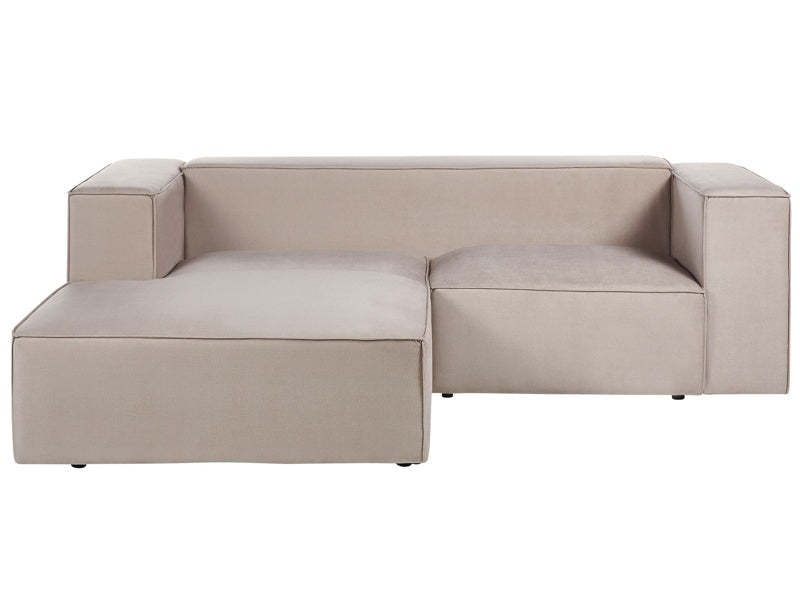 Right Hand 2 Seater Corner Sofa Taupe Velvet Upholstered Low Backrest Minimalistic Style Beliani