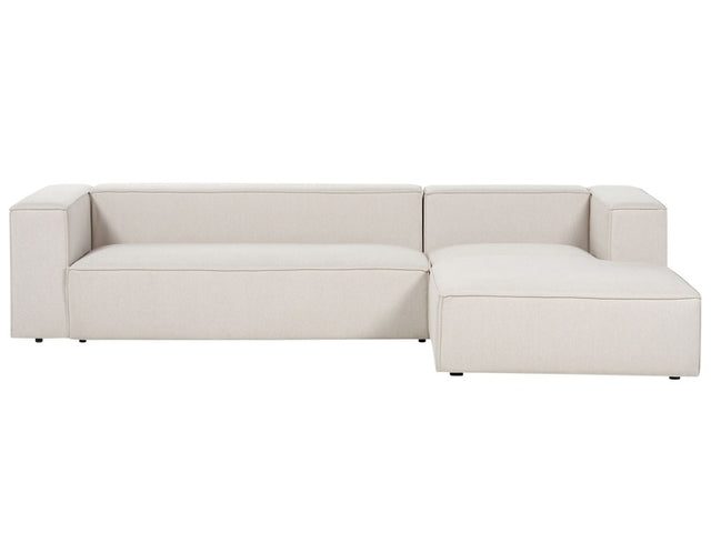 Left Hand 3 Seater Corner Sofa Beige Fabric Uoholstered Track Armrests Minimalistic Style Beliani