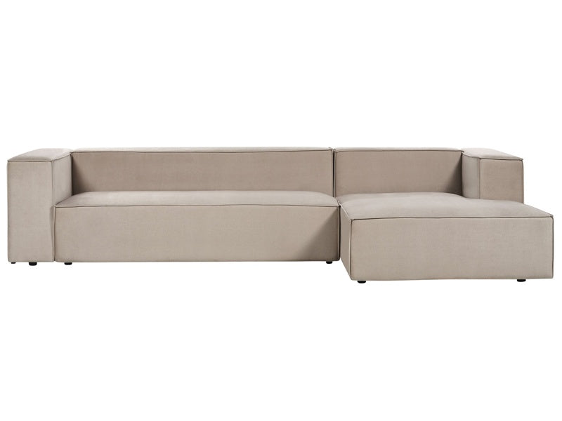 Left Hand 3 Seater Corner Sofa Taupe Velvet Upholstered Low Backrest Minimalistic Style Beliani