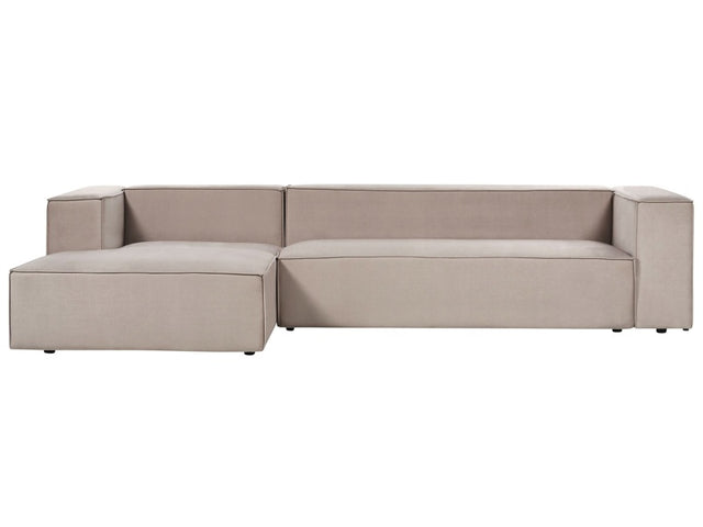 Right Hand 3 Seater Corner Sofa Taupe Velvet Upholstered Low Backrest Minimalistic Style Beliani