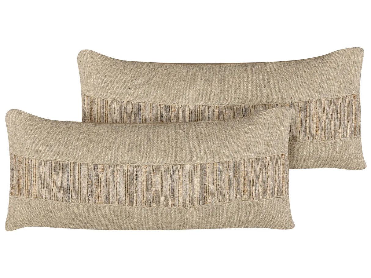Set of 2 Decorative Cushions Beige Jute 30 x 70 cm Woven Removable with Zipper Boho Decor Accessories Beliani