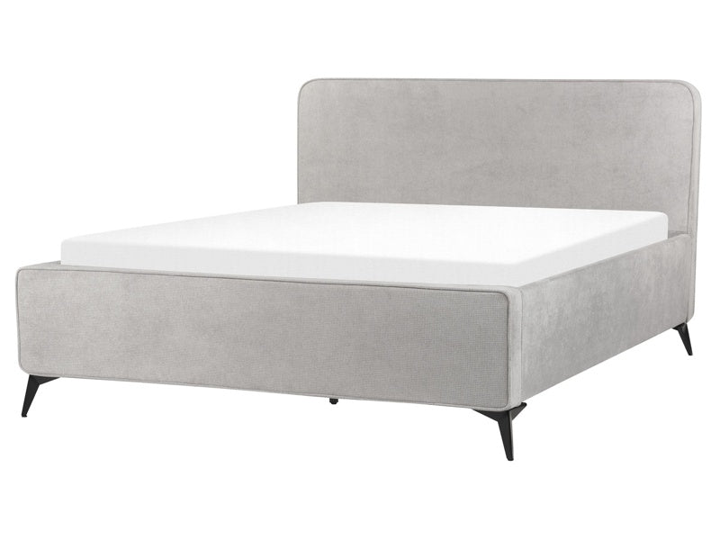 Bed Frame Light Grey Polyester Upholstery Black Metal Legs EU King Size 5ft3 Slatted with Wingback Headboard Bedroom Classic Minimalist Beliani