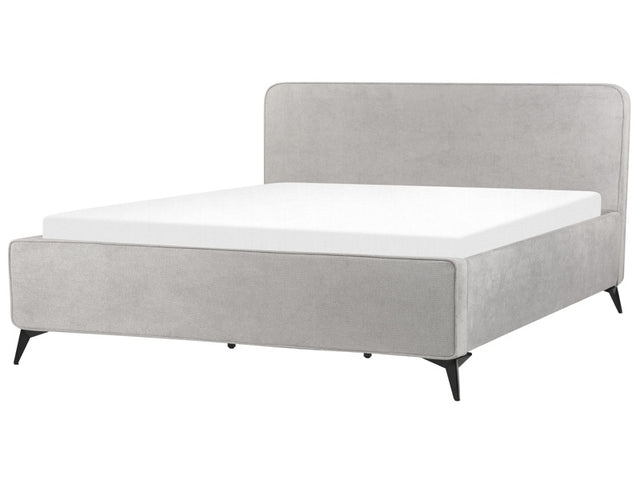 Bed Frame Light Grey Polyester Upholstery Black Metal Legs EU Super King Size 6ft Slatted with Wingback Headboard Bedroom Classic Minimalist Beliani