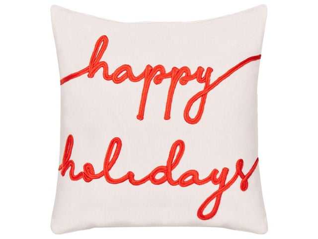 Scatter Cushion White Red Cotton Velvet 45 x 45 cm Christmas Motif Caption Accessories Festive Decor Beliani