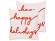 Set of 2 Scatter Cushions White Red Cotton Velvet 45 x 45 cm Christmas Motif Caption Accessories Festive Decor Beliani