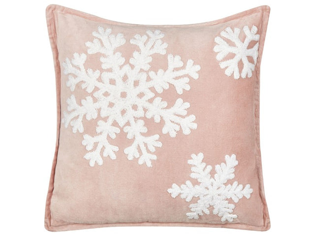 Scatter Cushion Pink White Cotton Velvet 45 x 45 cm Christmas Motif Snowflake Print Accessories Festive Decor Beliani