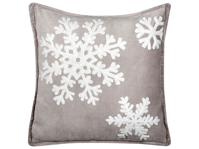 Scatter Cushion Grey White Cotton Velvet 45 x 45 cm Christmas Motif Snowflake Print Accessories Festive Decor Beliani