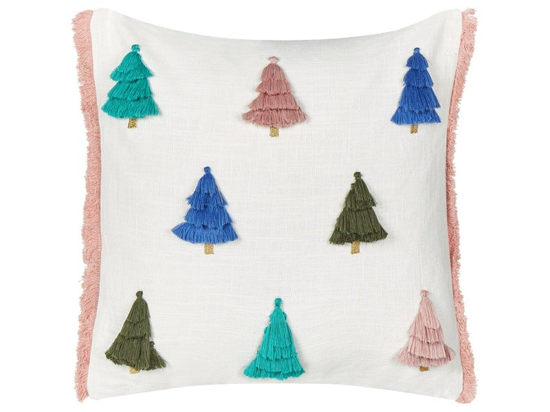 Scatter Cushion Multicolour Cotton 45 x 45 cm Christmas Motif Christmas Tree Print Accessories Festive Decor Beliani