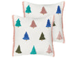 Set of 2 Scatter Cushions Multicolour Cotton 45 x 45 cm Christmas Motif Christmas Tree Print Accessories Festive Decor Beliani