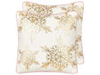 Set of 2 Scatter Cushions White Gold Cotton 45 x 45 cm Christmas Motif Snowflake Print Accessories Festive Decor Beliani