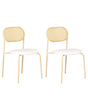 Set of 2 Dining Chairs Light Wood Effect Metal Frame Beige Fabric Seat Viennese Braid Backrest Retro Seating Beliani