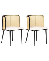 Set of 2 Dining Chairs Black Metal Frame Beige Fabric Seat Viennese Braid Backrest Retro Seating Beliani