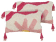 Set of 2 Tufted Scatter Cushions Pink and White Cotton 30 x 50 cm Flower Motif with Tassels Boho Decor Accessories Beliani
