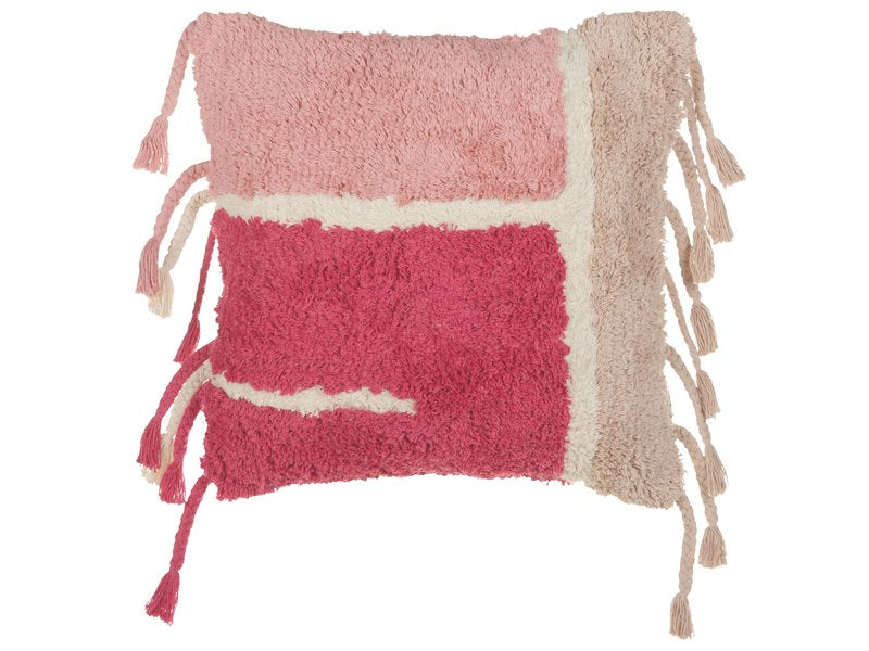 Cotton Tufted Scatter Cushion with Tassels Boho Style 45 x 45 cm Pink Decor Accessories Beliani