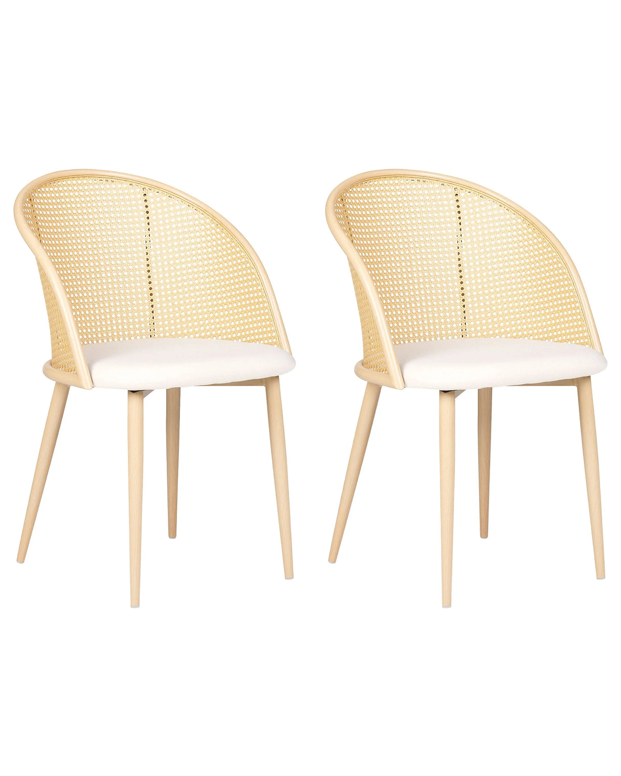 Set of 2 Accent Dining Chairs Metal Light Wood Effect Frame Light Beige Fabric Seat Viennese Braid Backrest Retro Seating Beliani