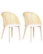 Set of 2 Accent Dining Chairs Metal Light Wood Effect Frame Light Beige Fabric Seat Viennese Braid Backrest Retro Seating Beliani