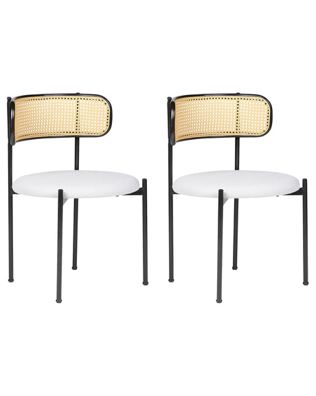 Set of 2 Accent Dining Chairs Metal Black Frame Grey Fabric Seat Viennese Braid Backrest Retro Seating Beliani