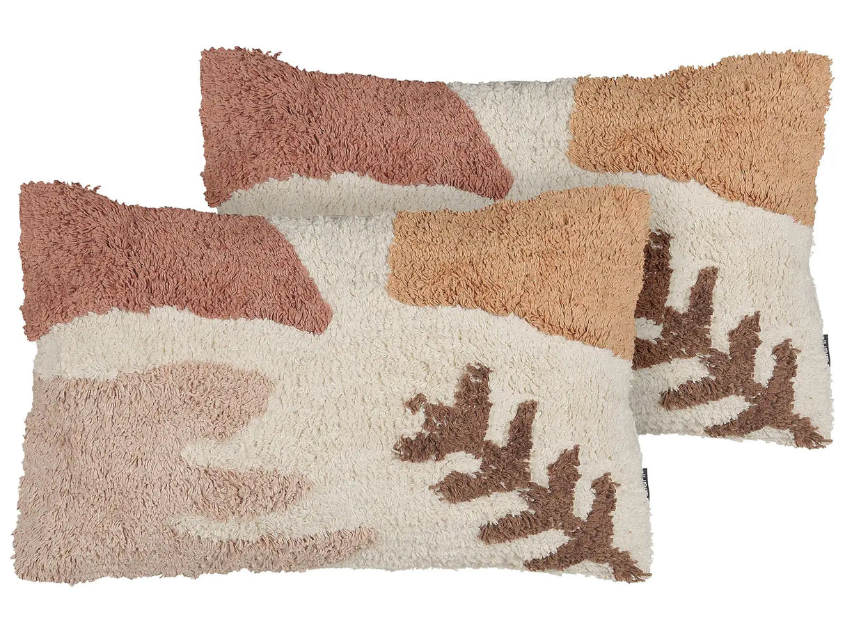 Set of 2 Tufted Scatter Cushions Multicolour Cotton 30 x 50 cm Boho Style Decor Accessories Beliani