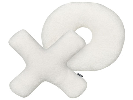 Set of 2 Letter Cushions Off White Teddy Fabric XO Throw Pillows Beliani