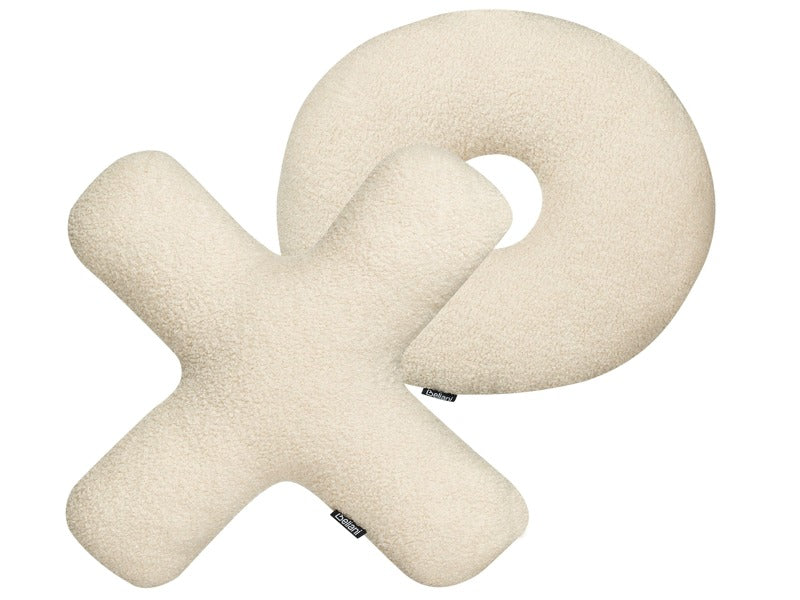 Set of 2 Letter Cushions Beige Teddy Fabric XO Throw Pillows Beliani