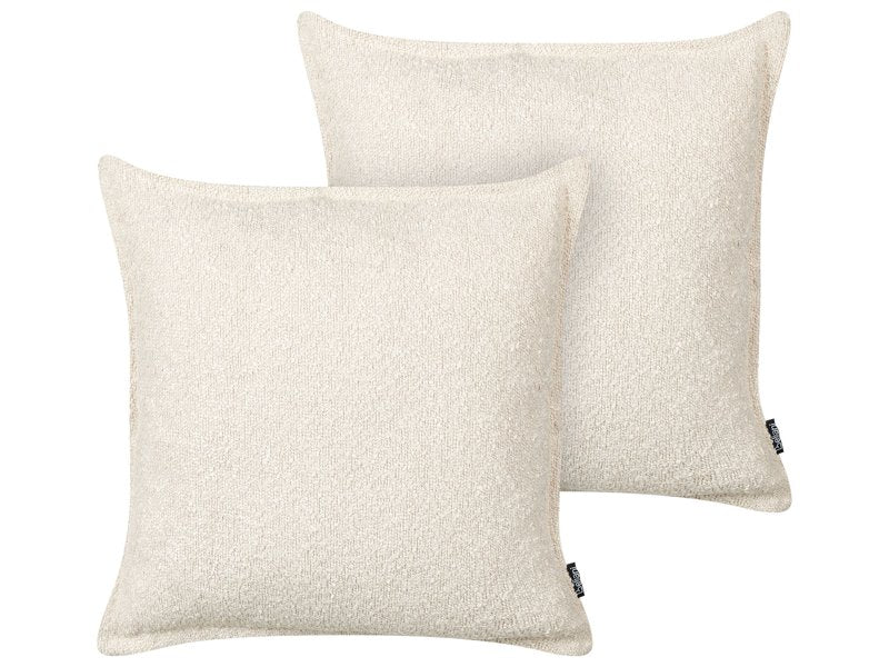 Set of 2 Scatter Cushions Light Beige Teddy Fabric Throw Pillows Solid Pattern Beliani